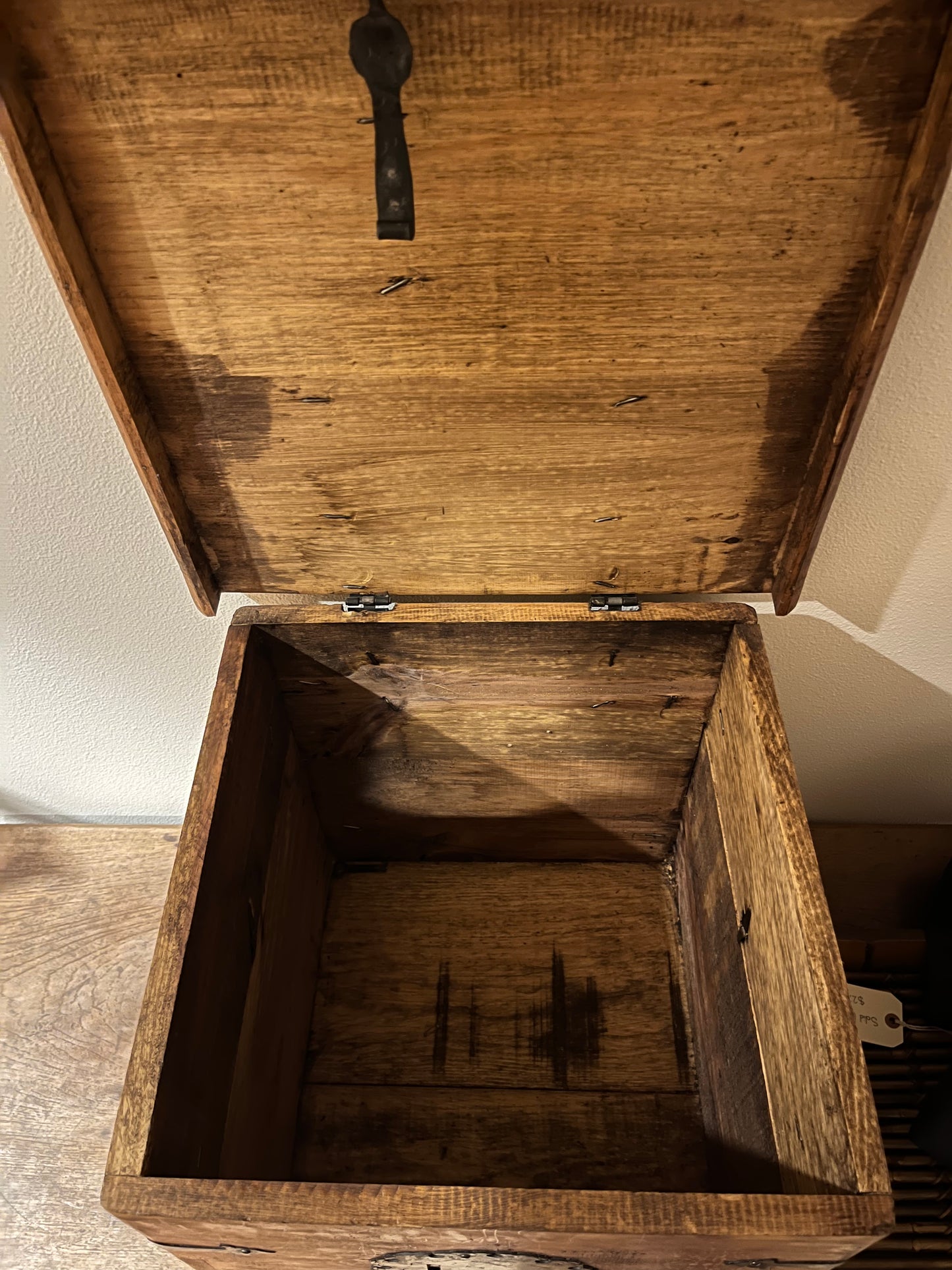 Antique Small Wood Chest, Forged Steel Accents