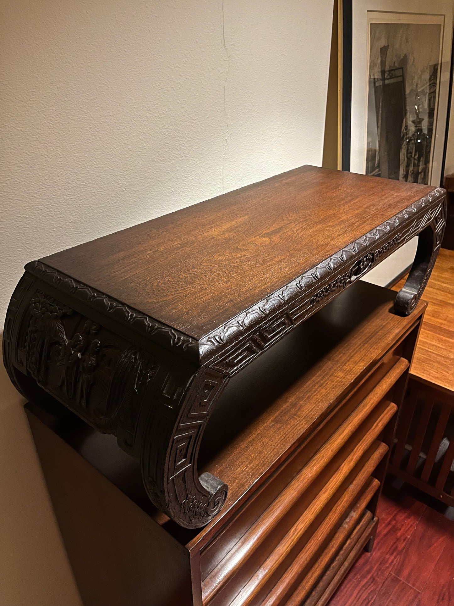 Antique Carved Chinese Wood Table / Bench