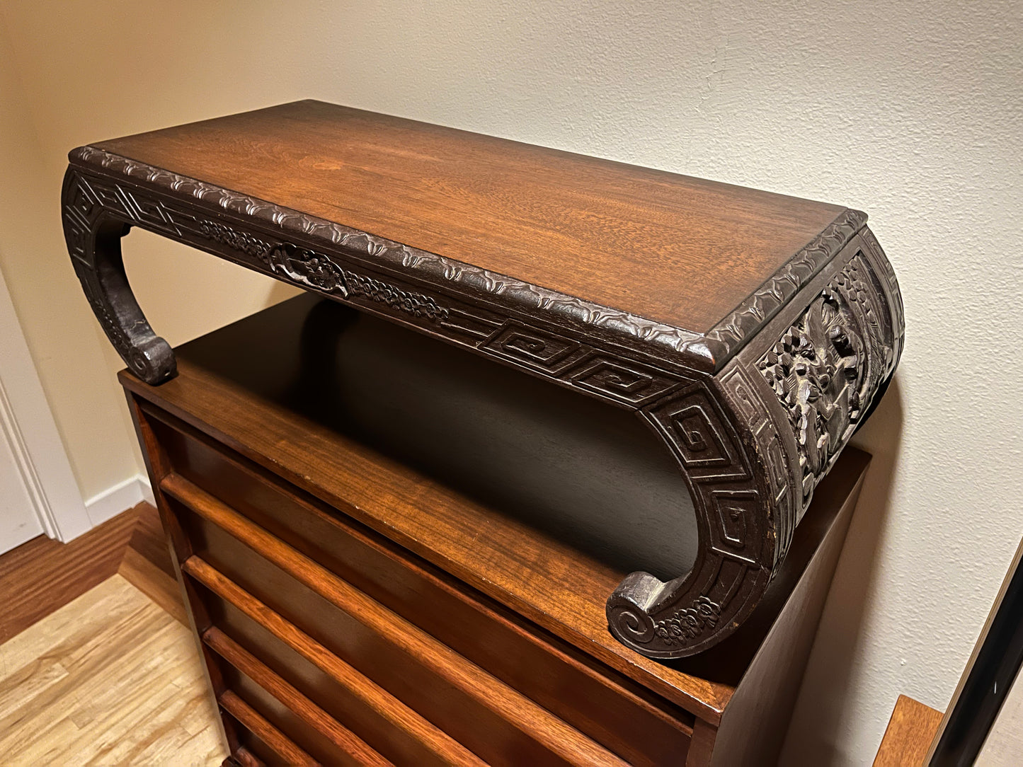 Antique Carved Chinese Wood Table / Bench