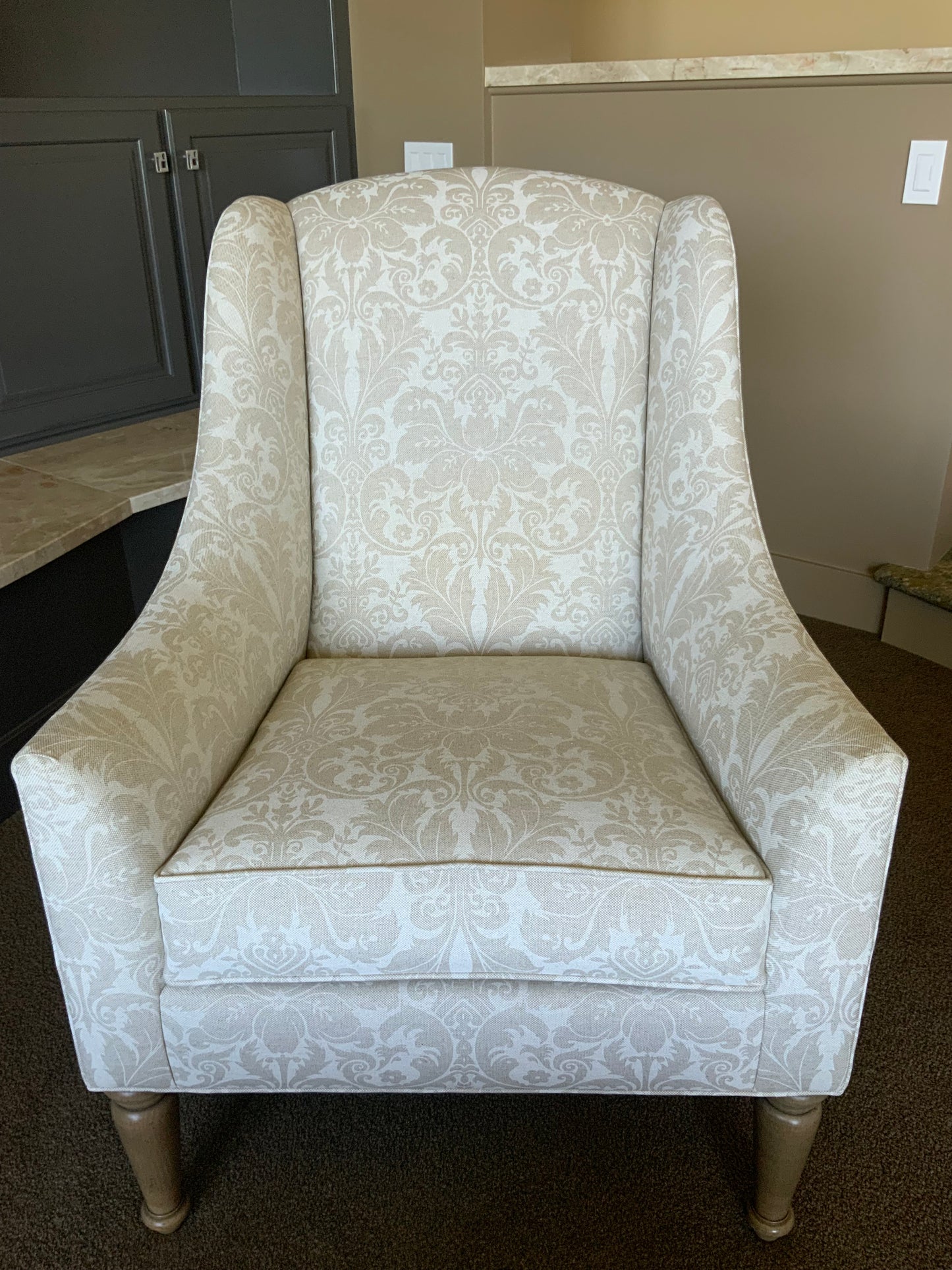 Ethan Allen Custom Made, Upholstered Chair, Floral Print, Tan/Créme