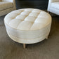 Ethan Allen Upholstered Circle Ottoman, Light Tan Twill